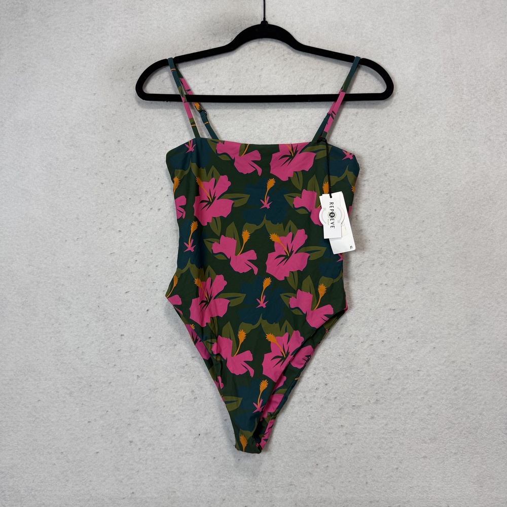 Salty Babe Swimsuit Womens M Green Floral One Piece Spaghetti Strap Stretch